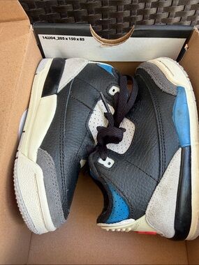 Jordan Kids Black, Blue & Gray Leather Sneakers